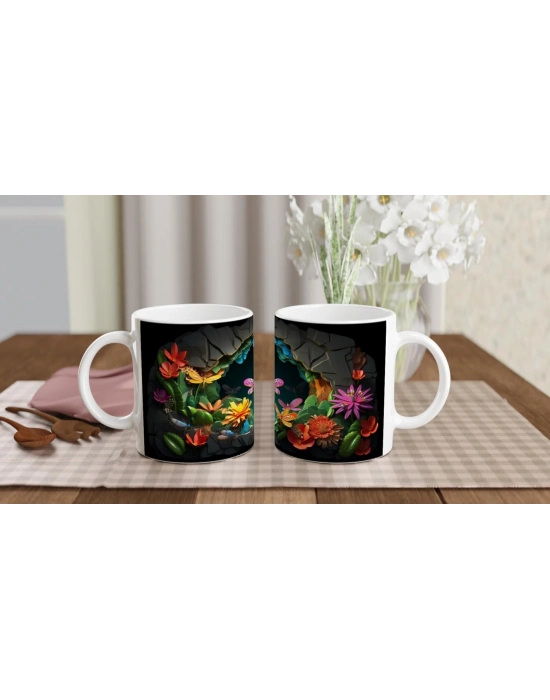 Mağaradaki Renkli Yusufçuklar ve Çiçekler Temalı Baskılı Kupa Bardak