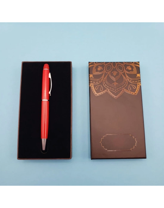 Mandala Desenli Kutulu Kırmızı Touchpen Tükenmez Kalem