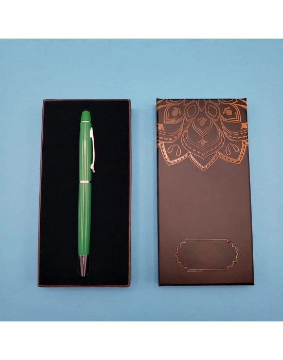 Mandala Desenli Kutulu Yeşil Touchpen Tükenmez Kalem