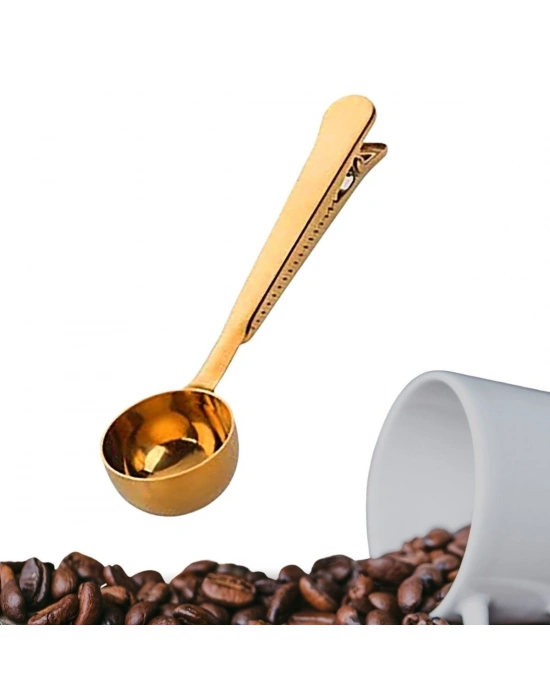 ®  Mandallı Kahve Ölçü Kaşığı Gold Çok Fonksiyonlu Paslanmaz Çelik Kaşık