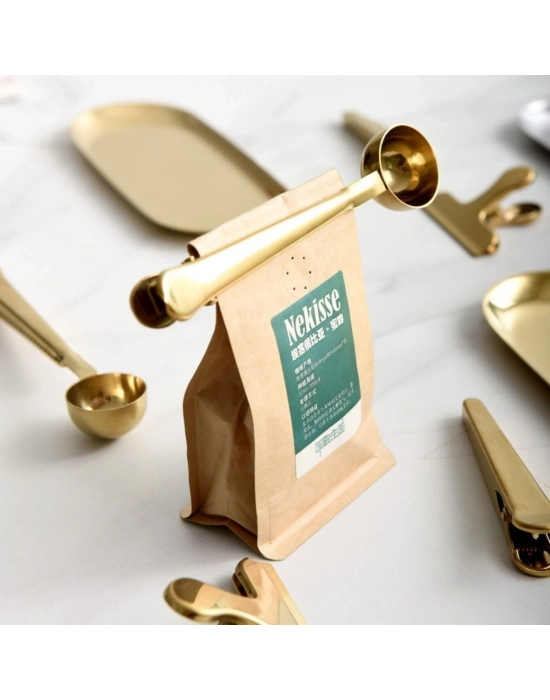®  Mandallı Kahve Ölçü Kaşığı Gold Çok Fonksiyonlu Paslanmaz Çelik Kaşık