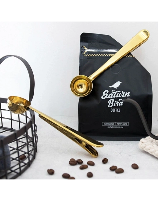 ®  Mandallı Kahve Ölçü Kaşığı Gold Çok Fonksiyonlu Paslanmaz Çelik Kaşık