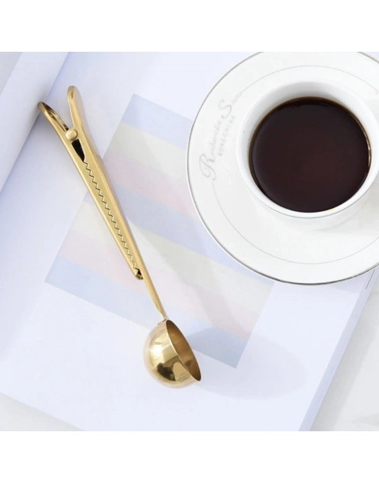 ®  Mandallı Kahve Ölçü Kaşığı Gold Çok Fonksiyonlu Paslanmaz Çelik Kaşık