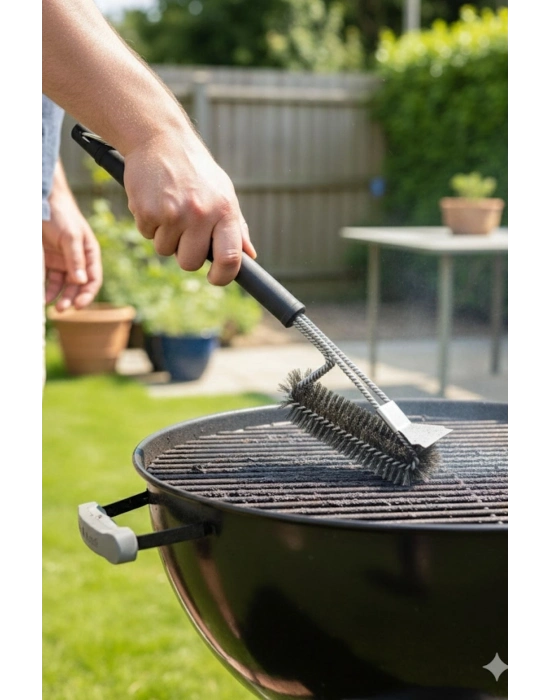 ®  Mangal Izgara Temizleme Fırçası – Paslanmaz Çelik Telli, Uzun Saplı Grill Temizlik Aparatı Mangal Temizlik Fırçası
