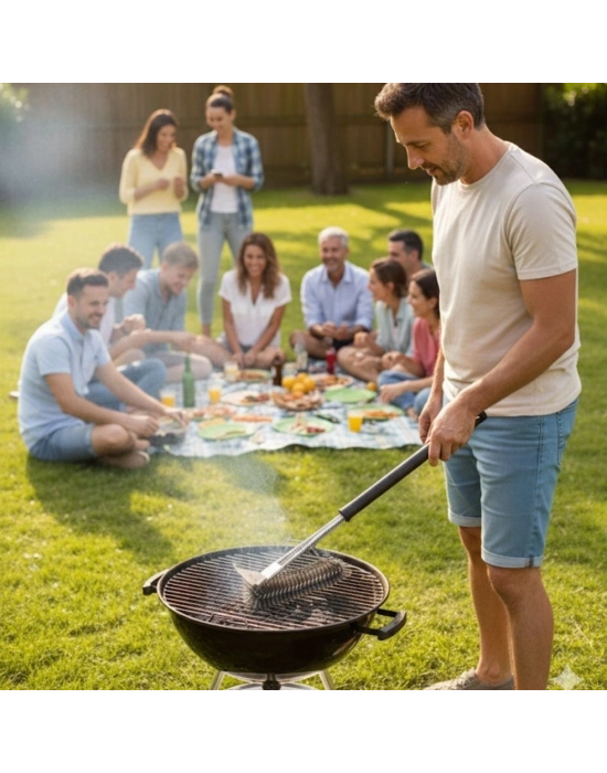 ®  Mangal Izgara Temizleme Fırçası – Paslanmaz Çelik Telli, Uzun Saplı Grill Temizlik Aparatı Mangal Temizlik Fırçası