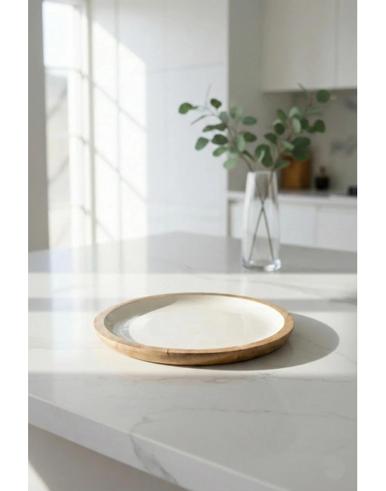 Mango Agacı Pasta Tabağı & Sunum Tabağı 20 Cm Krem
