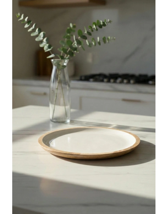 Mango Agacı Servis Tabağı & Sunum Tabağı 25 Cm Krem