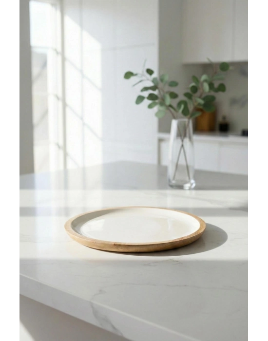 Mango Agacı Servis Tabağı & Sunum Tabağı 25 Cm Krem