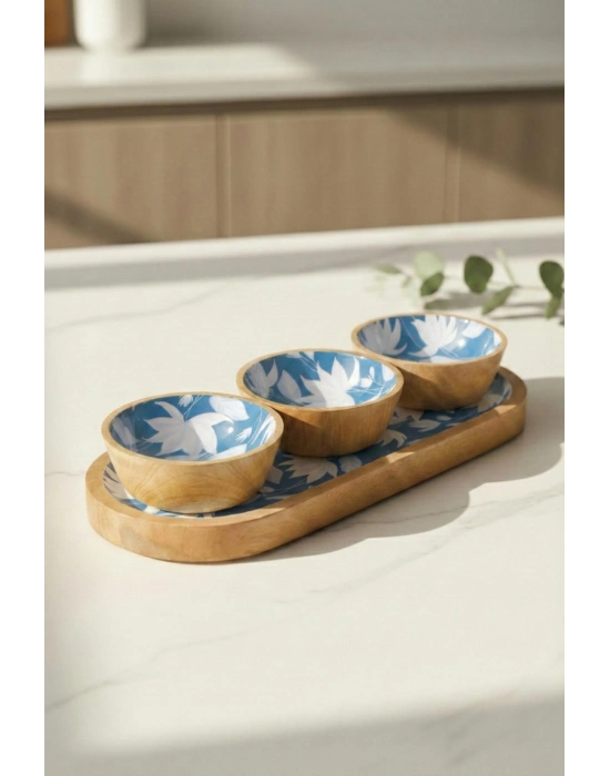 Mango Agacı Standlı Üçlü Kase Seti & Sunum Ve Servis Seti Desenli