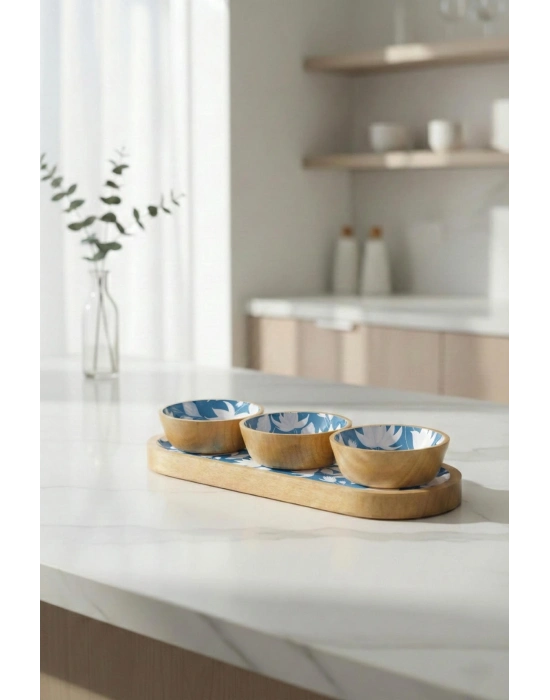 Mango Agacı Standlı Üçlü Kase Seti & Sunum Ve Servis Seti Desenli