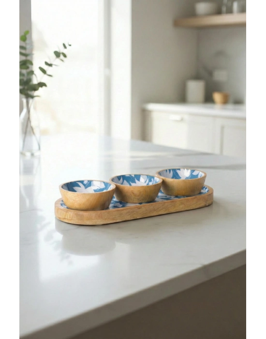 Mango Agacı Standlı Üçlü Kase Seti & Sunum Ve Servis Seti Desenli