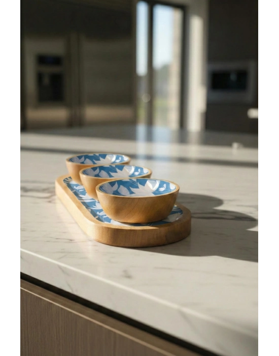 Mango Agacı Standlı Üçlü Kase Seti & Sunum Ve Servis Seti Desenli