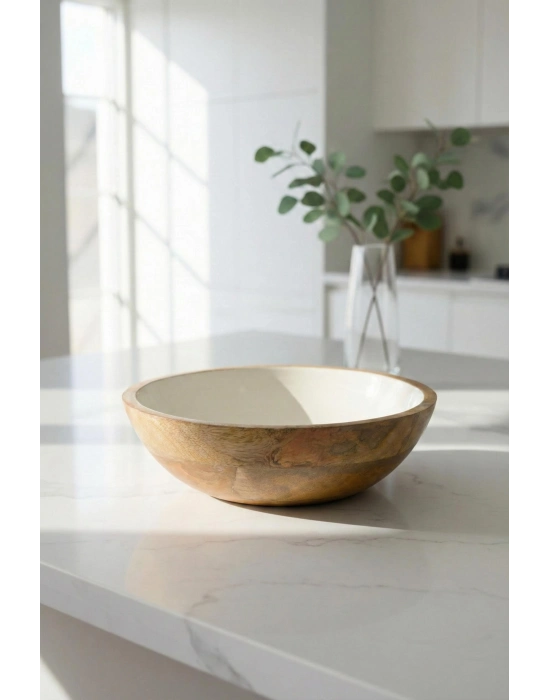 Mango Agacı Sunum Servis Kasesi & Dekoratif Kase 25 Cm Krem