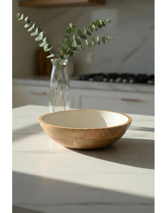 Mango Agacı Sunum Servis Kasesi & Dekoratif Kase 25 Cm Krem