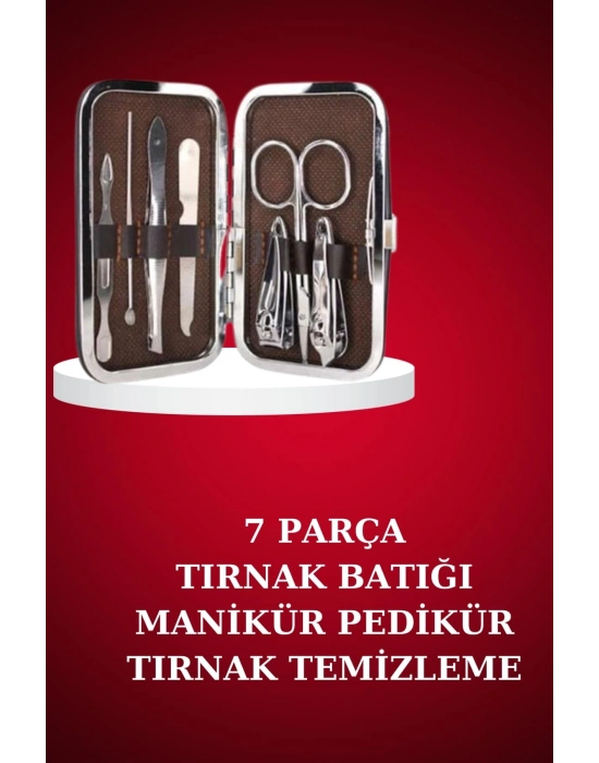Manikür Pedikür Seti 7 Parça Tırnak Makası Kaş Makası Cımbız Çantalı