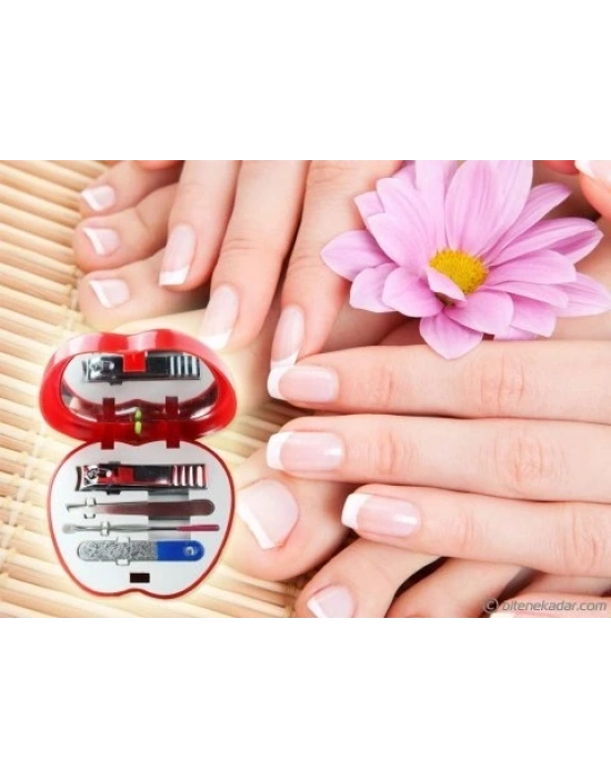 Manikür - Pedikür Seti Elma Şeklinde 4 Parça Aynalı