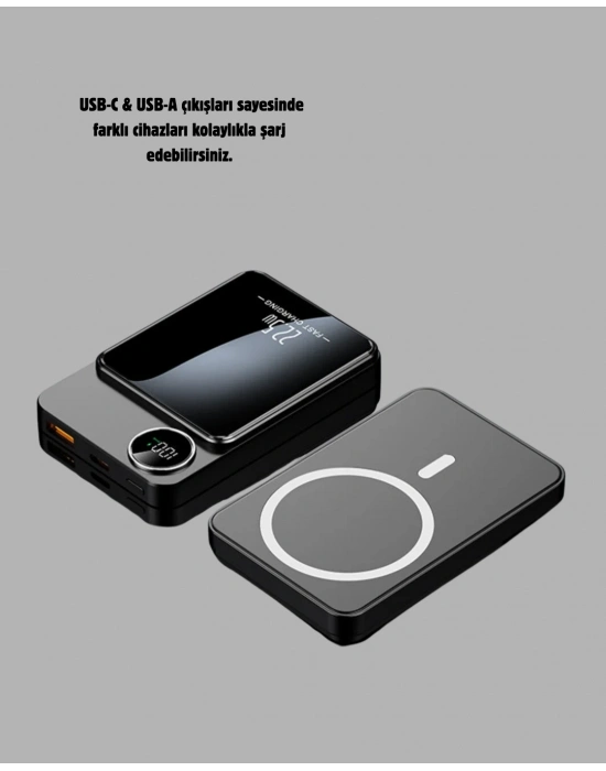 Manyetik Powerbank 15W Wireless Hızlı Şarj LED Ekranlı