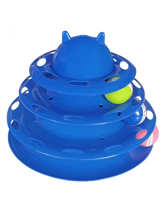 Markapet 3 Katlı Kedi Oyuncağı Kedi Başlıklı Toplu Kule 18-23 cm Mavi