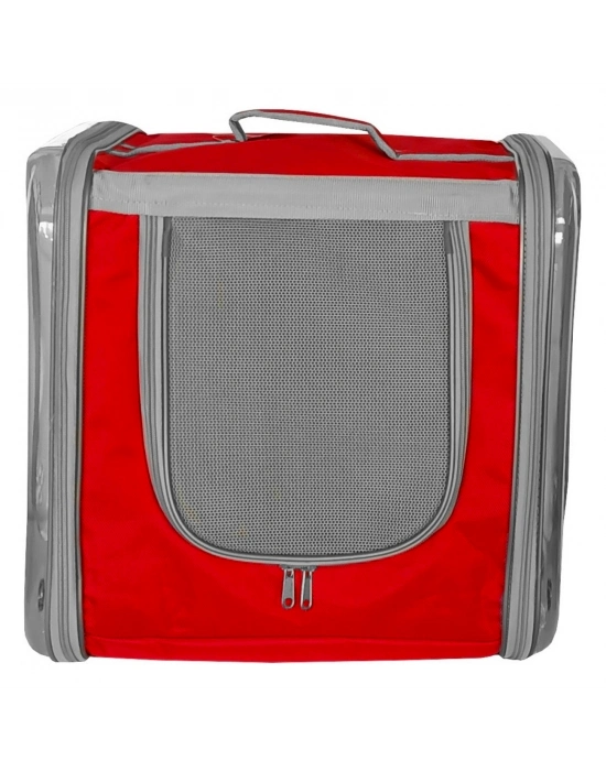 Markapet Çift Cam Kedi Köpek Taşıma Çantası 32x40x42 cm Kırmızı