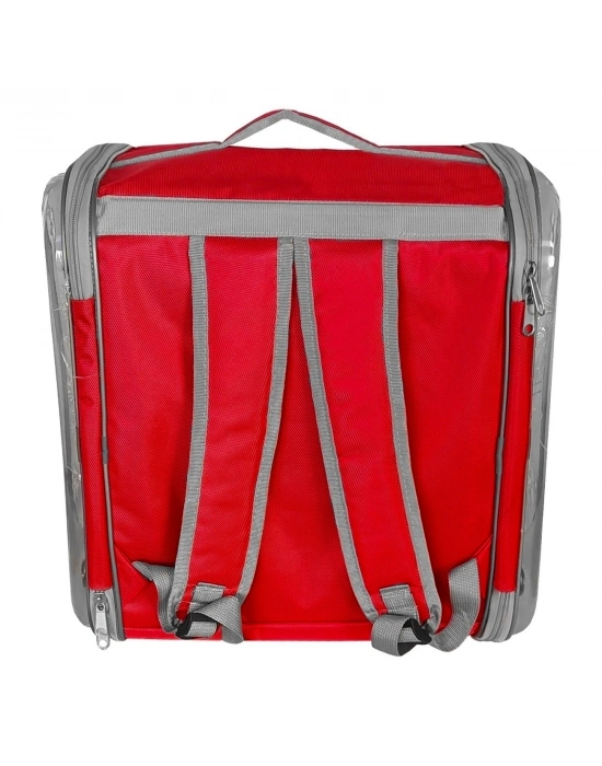 Markapet Çift Cam Kedi Köpek Taşıma Çantası 32x40x42 cm Kırmızı