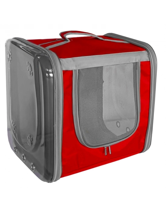 Markapet Çift Cam Kedi Köpek Taşıma Çantası 32x40x42 cm Kırmızı