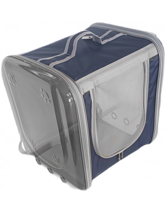 Markapet Çift Cam Kedi Köpek Taşıma Çantası 32x40x42 cm Lacivert