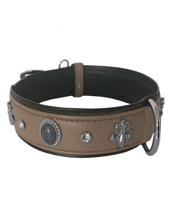 Markapet Deri Doğal Taşlı Köpek Boyun Tasması 28-33 cm X-Small Taba