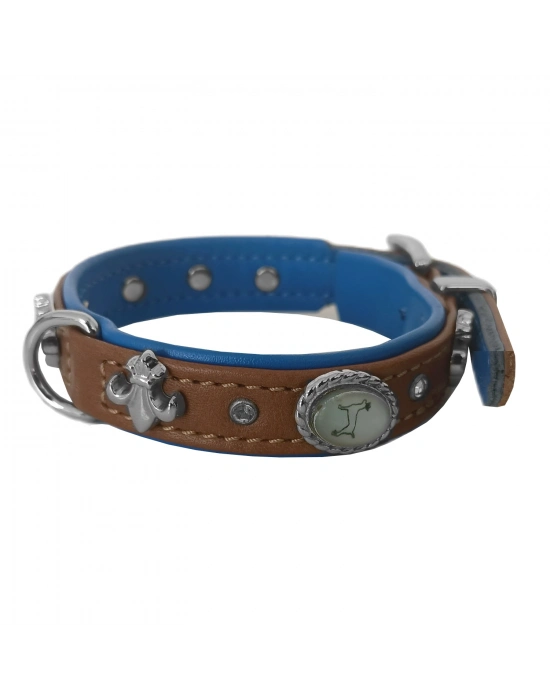 Markapet Deri Taşlı Ve Figürlü Köpek Boyun Tasması 25-30 cm Kahverengi Mavi