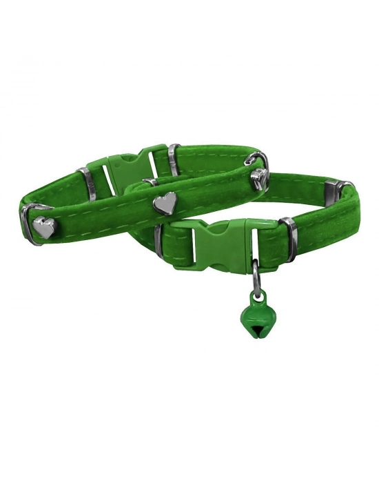 Markapet Kadife Kedi Boyun Tasması Kalpli 20-32 cm Yeşil