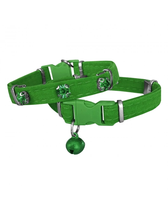 Markapet Kadife Kedi Boyun Tasması Taşlı 20-32 cm Yeşil