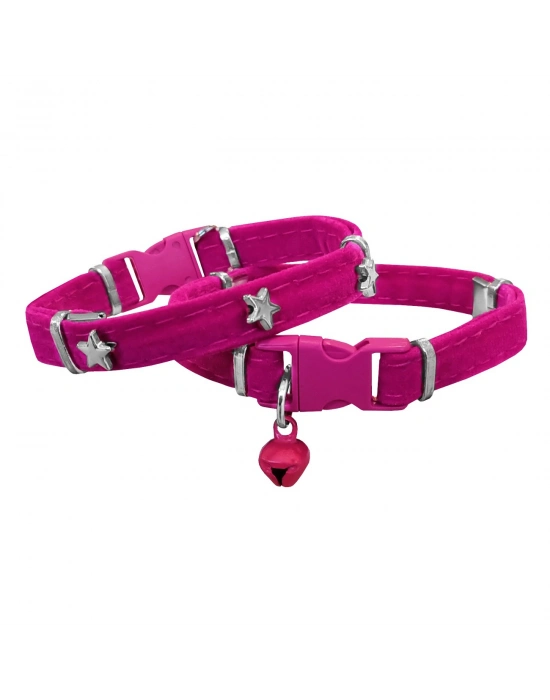Markapet Kadife Kedi Boyun Tasması Yıldızlı 20-32 cm Pembe