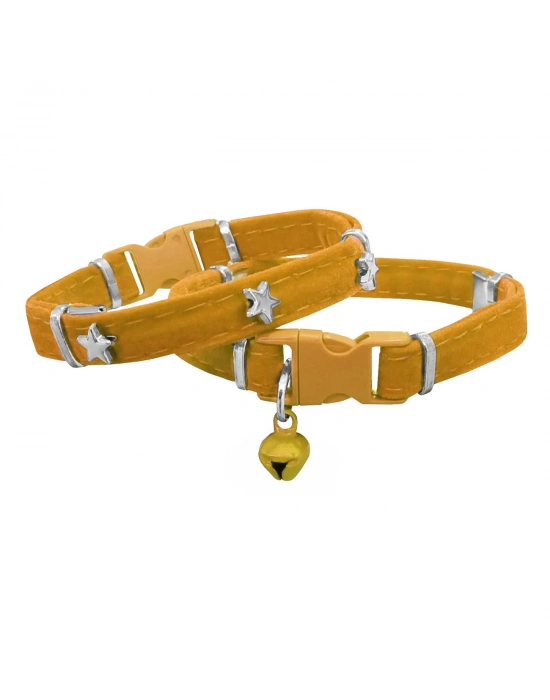 Markapet Kadife Kedi Boyun Tasması Yıldızlı 20-32 cm Sarı
