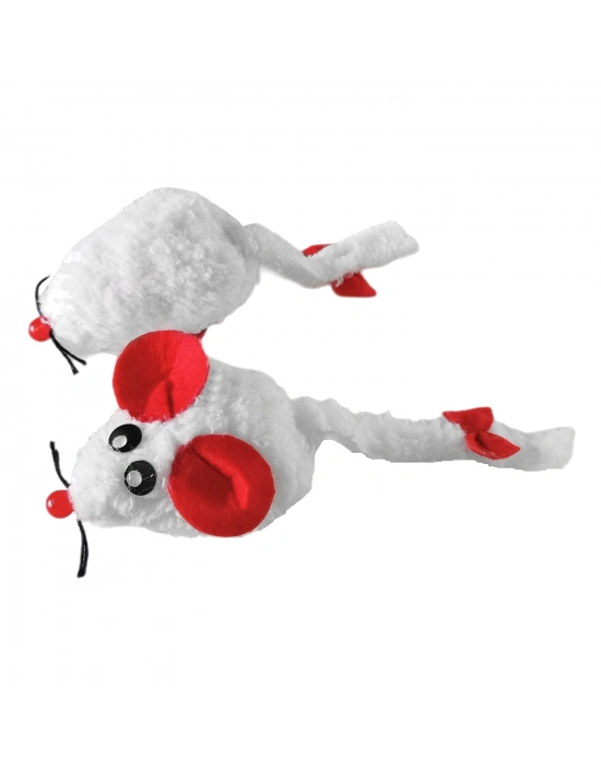 Markapet Kedi Oyuncağı Bıyıklı Peluş Fare 4,5 x 6-15 cm Beyaz
