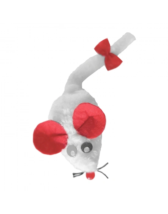 Markapet Kedi Oyuncağı Bıyıklı Peluş Fare 4,5 x 6-15 cm Beyaz