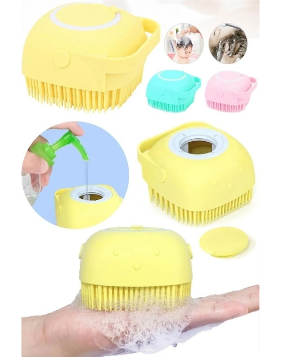 Markapet Şampuan Hazneli Kedi Köpek Silikon Duş Fırçası 11 cm Sarı