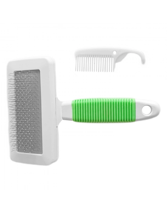 Markapet Temizleme Aparatlı Kedi Köpek Tarağı 9.5 cm-14 cm Medium Yeşil