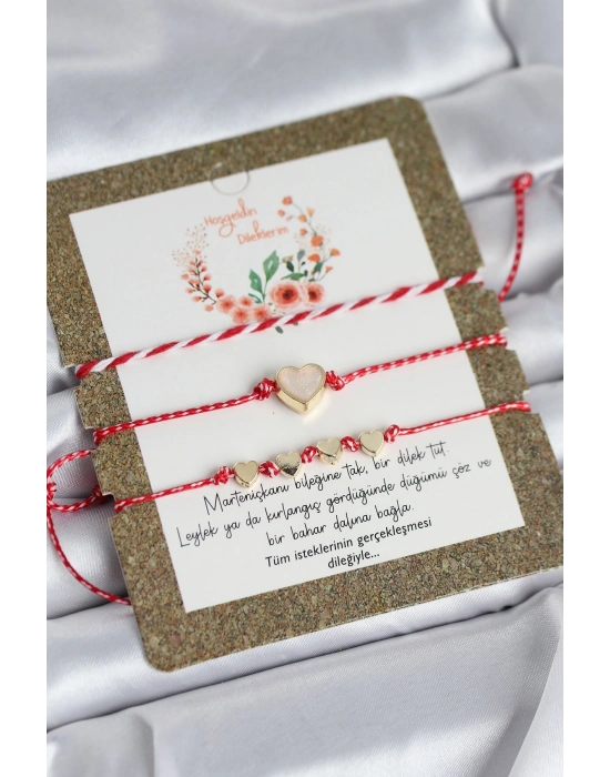 ® Marteniçka Bileklik 3lü Beyaz Mineli Kalp Model