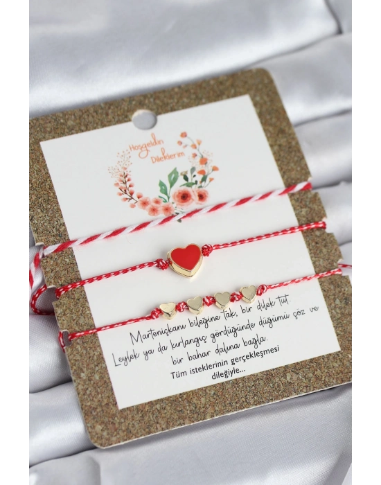 ® Marteniçka Bileklik 3lü Kırmızı Mineli Kalp Model
