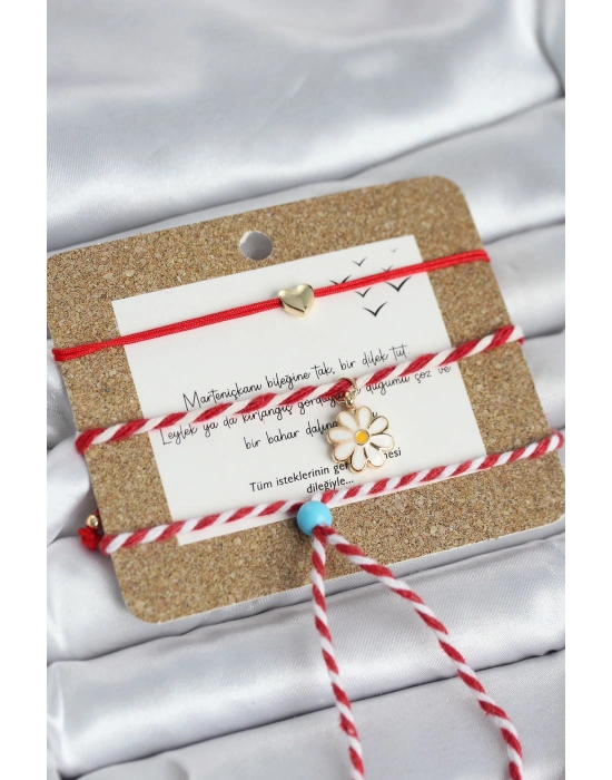 Marteniçka Bileklik 3lü Papatya ve Kalp Model