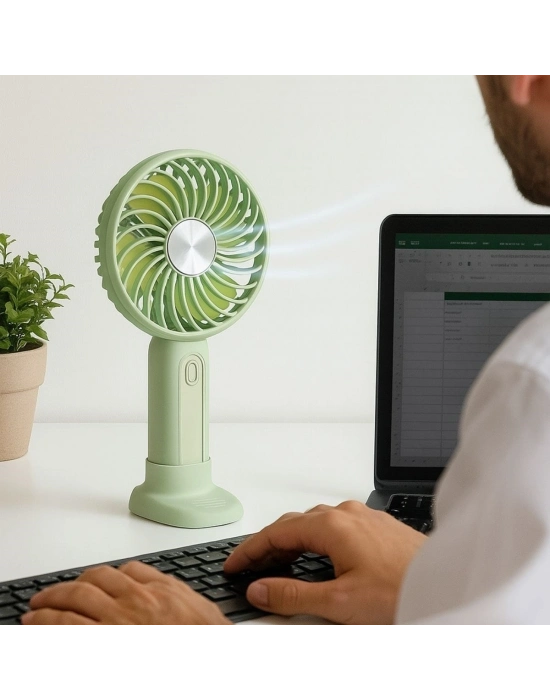 ®  Masa Üstü Standlı USB ile Şarj Olabilen 3 Ayarlı Fan Modlu Çanta Tipi El Fanı
