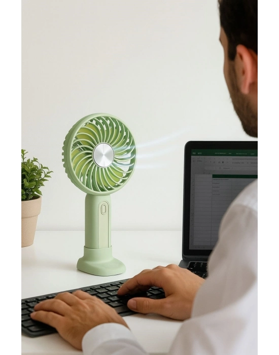 ®  Masa Üstü Standlı USB ile Şarj Olabilen 3 Ayarlı Fan Modlu Çanta Tipi El Fanı