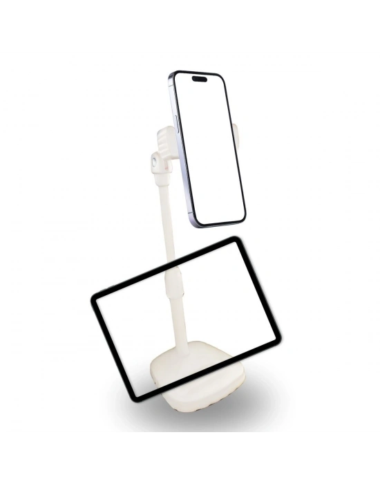®  Masa Üstü Tablet ve Telefon Tutucu Plastik Aparat Beyaz Telefon Standı