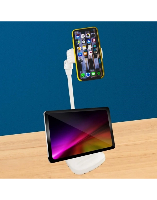®  Masa Üstü Tablet ve Telefon Tutucu Plastik Aparat Beyaz Telefon Standı