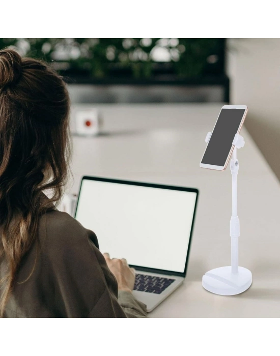 ®  Masa Üstü Tablet ve Telefon Tutucu Plastik Aparat Beyaz Telefon Standı