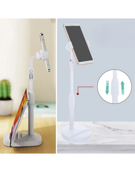 ®  Masa Üstü Tablet ve Telefon Tutucu Plastik Aparat Beyaz Telefon Standı