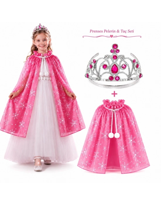 Masal Prensesi Pembe Pelerin ve Taç Seti (85 cm)