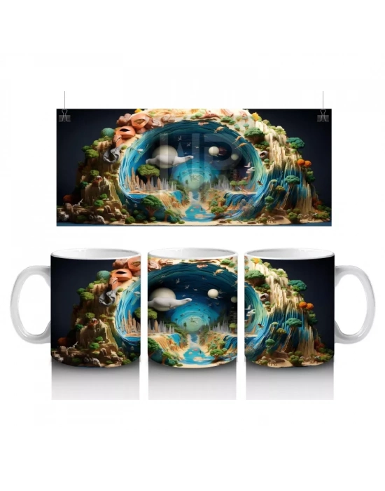 Masalsı Mantar Evreni ve Renkli Dünya – Baskılı Kahve Kupası