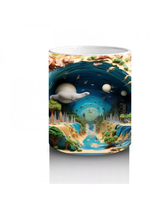 Masalsı Mantar Evreni ve Renkli Dünya – Baskılı Kahve Kupası