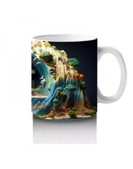 Masalsı Mantar Evreni ve Renkli Dünya – Baskılı Kahve Kupası