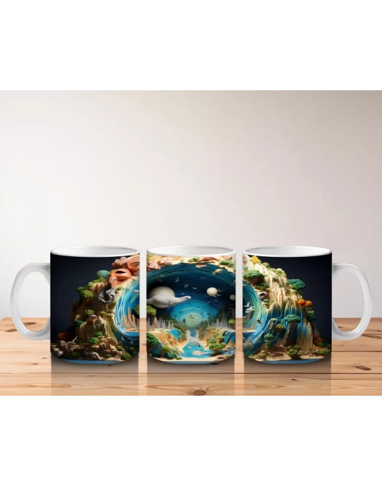 Masalsı Mantar Evreni ve Renkli Dünya – Baskılı Kahve Kupası